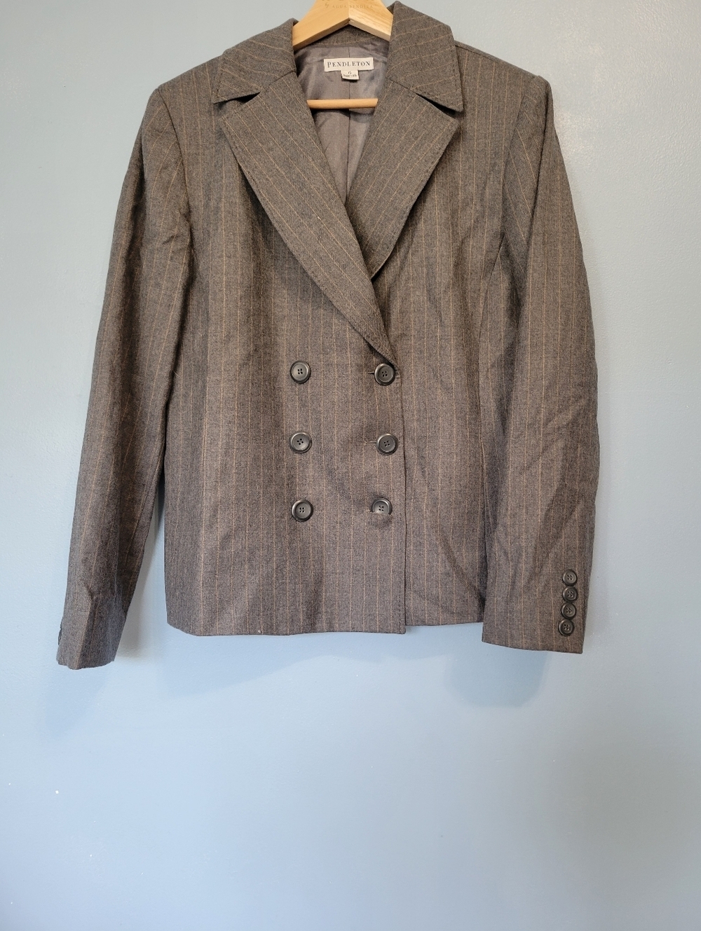 Pendleton Womens Wool Pinstripe Double Breasted  Blazer Size 16 Grey